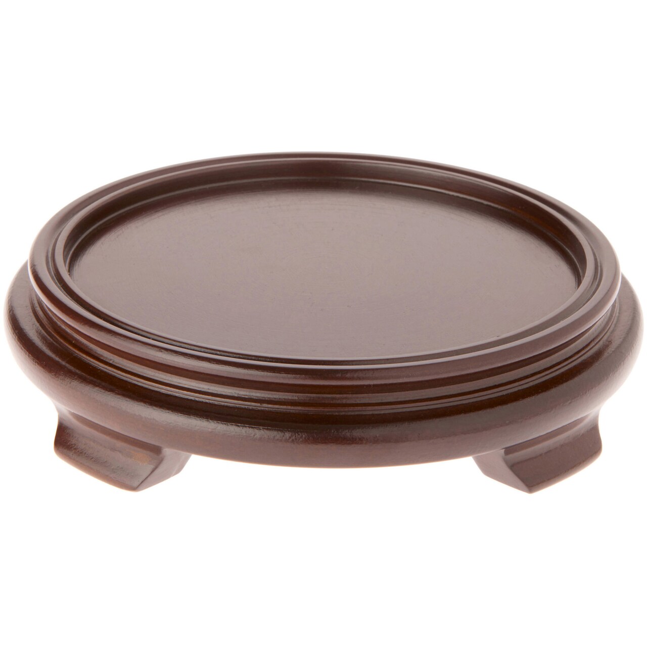 Plymor Walnut Round Wood Veneer Footed Display Base, 7" W x 7" D x 1.5" H (5.5" Display Diameter)
